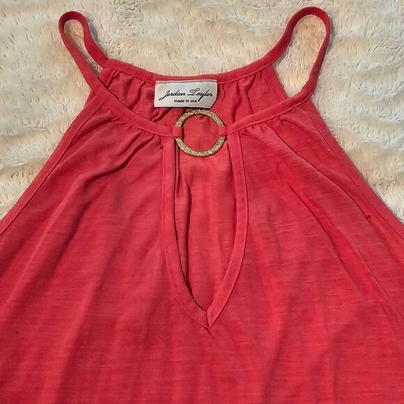 Red Swim Cover-up Dress with Ring TearDrop Neckline. Size Medium. - Picture 3 of 4
